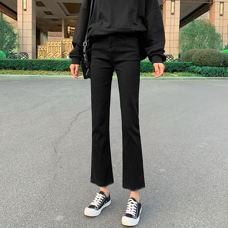 微喇叭牛仔裤女夏薄款九分高腰显瘦黑色直筒宽松百搭春秋季阔腿裤