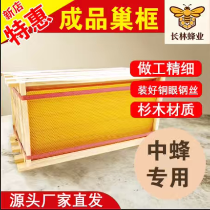 长林成品巢框带框巢础中蜂意蜂巢脾蜜蜂蜂箱标准巢脾蜂框养蜂工具