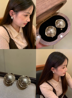 法式复古风高级感轻奢风方块仿珍珠耳环女时尚个性独特耳钉耳饰