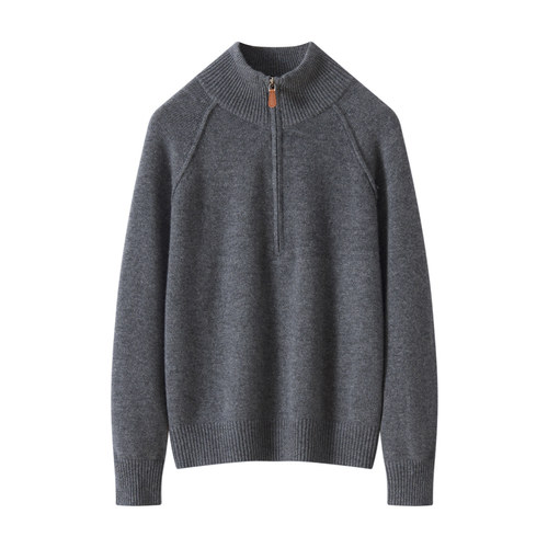 2025秋冬新款100山羊绒衫女半高领厚款拉链套头打底衫针织上衣