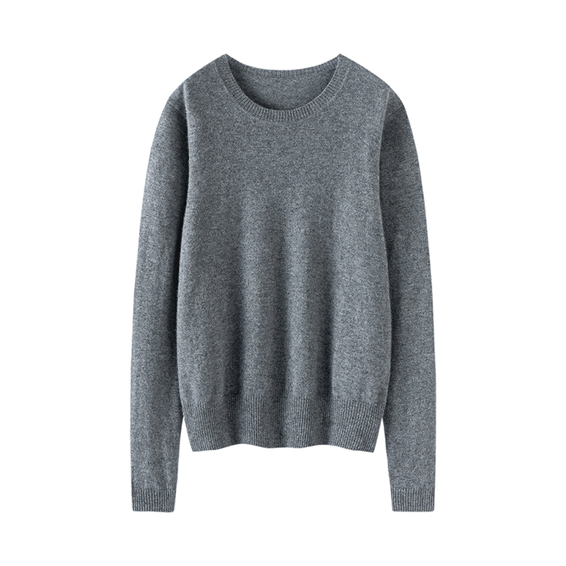 100纯山羊绒女圆领纯色休闲套头气质针织衫秋冬新款百搭打底毛衣