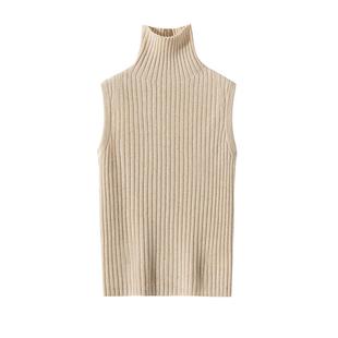 【百搭神器】100纯山羊绒衫马甲女士高领坑条针织衫无袖套头毛衣