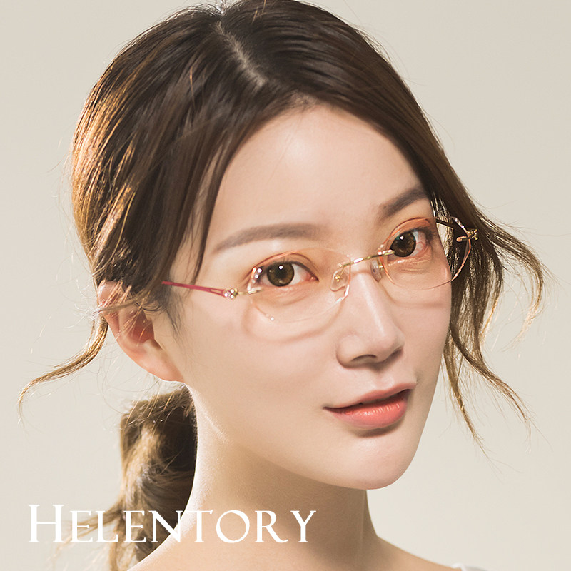 轻盈纯钛眼镜架 切边近视眼镜 女款 镶钻石时尚无框眼镜 2903