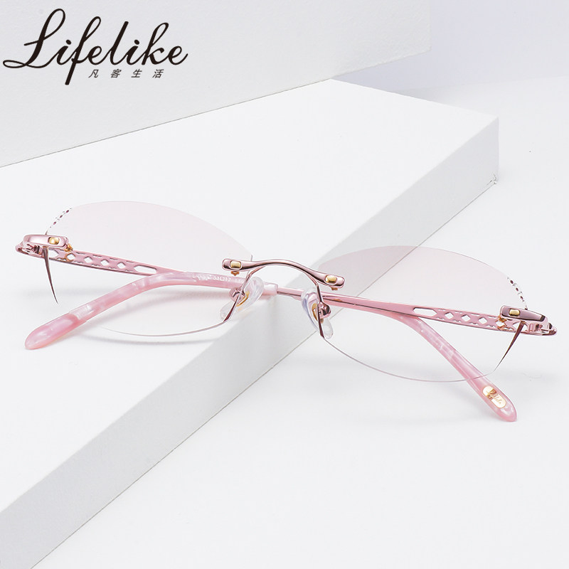 超轻无框女近视眼镜可配度数小红书大脸时尚钻石切边魅影防蓝光