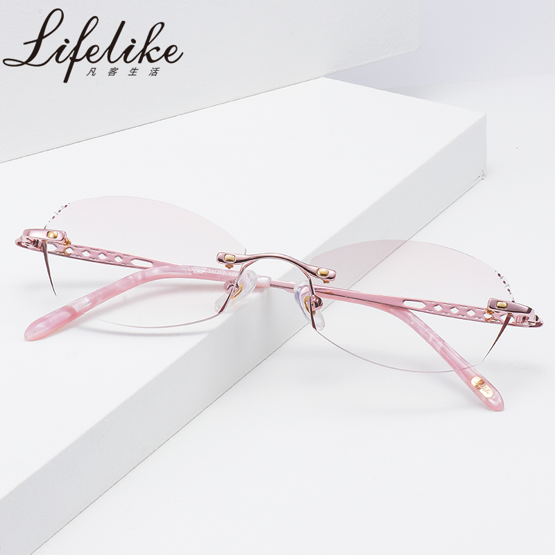 超轻无框女近视眼镜可配度数小红书大脸时尚钻石切边魅影防蓝光