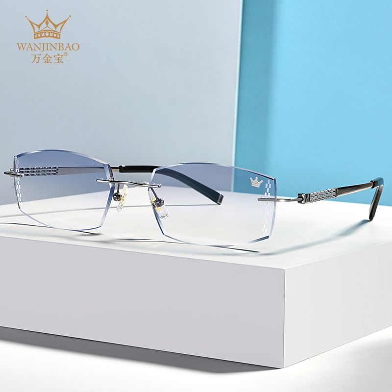 万金宝无框成品近视镜大脸超轻切边眼镜框无边框男女眼镜w8840