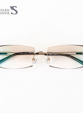 魅影夏琅无框钻石切边眼镜茶色商务眼镜框金眼睛架配成品律师眼镜