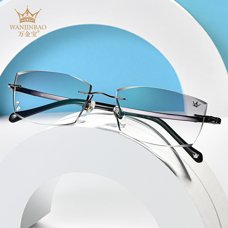 万金宝纯钛无框眼镜架眼镜框近视男女超轻切边商务有度数配镜3311