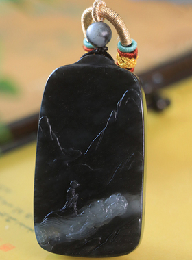 新疆天然和田玉青花祥龙悟道挂件男款精雕达摩御龙山水吊坠59.5g