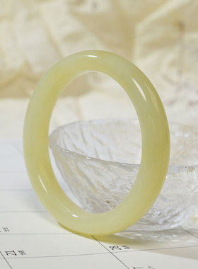 玉赐平安新疆和田玉黄口料59mm手镯女款玉石宽条玉镯子黄玉圆镯