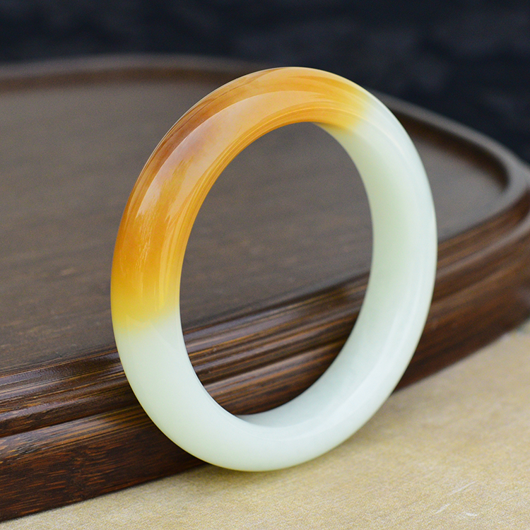 新疆天然和田玉糖白玉手镯女款宽条泥鳅背平安镯55mm圈口带证书