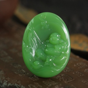 新疆天然和田玉老坑冰底粉青碧玉挂坠女士款 精雕弥勒笑佛吊坠35g