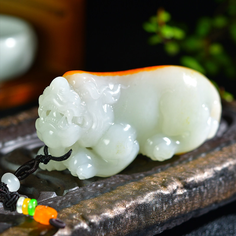 和田玉貔貅手把件男士款文玩天然新疆羊脂白玉籽料皮秋把玩件217g