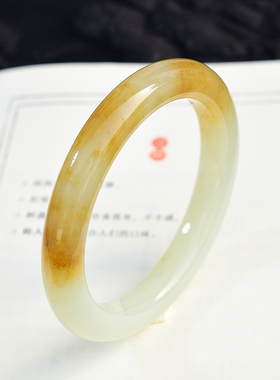 新疆天然和田玉糖白玉手镯女款圆条玉镯糖白分明59.5mm圈口送妈妈