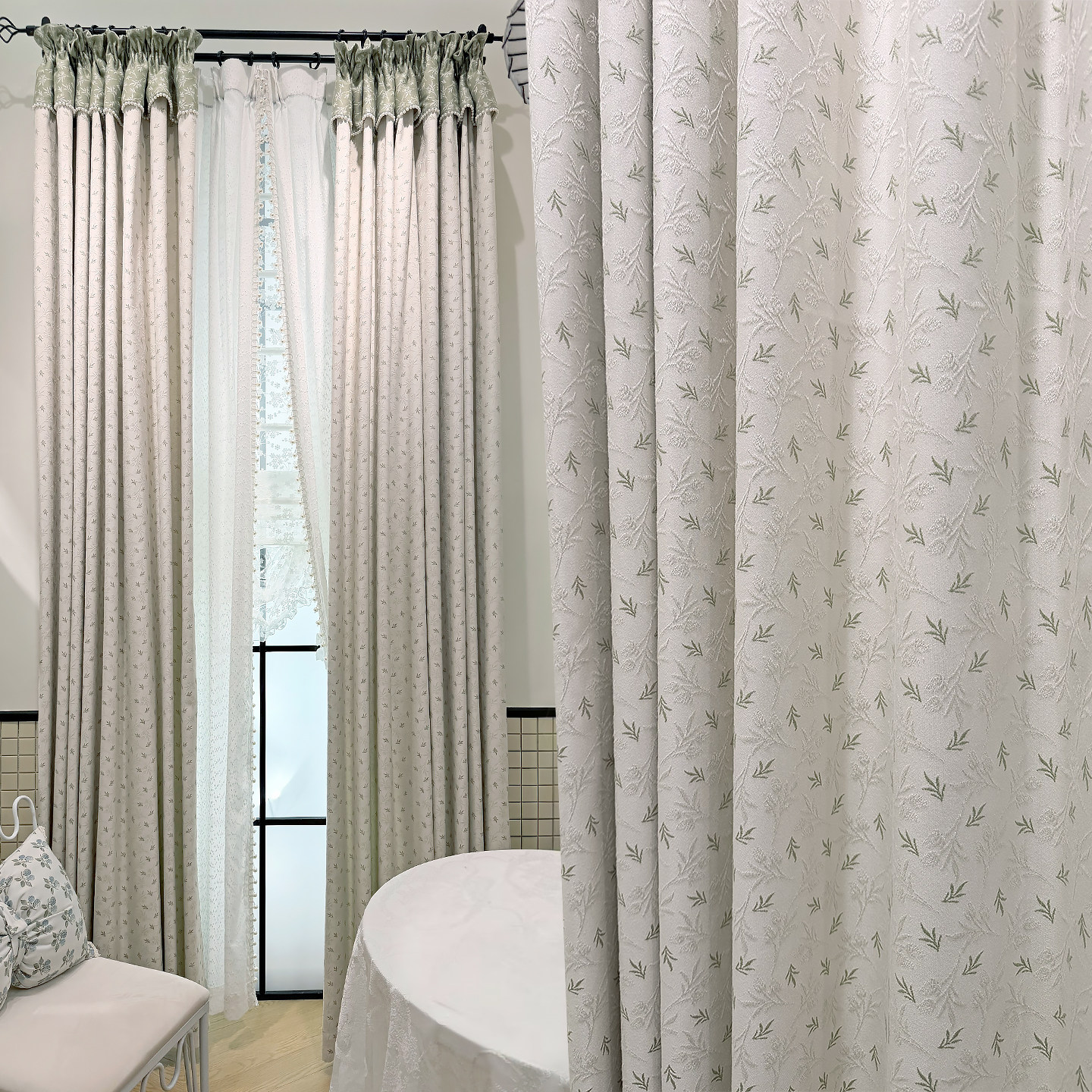 窗帘2026新款遮光法式田园清新绿柔软雪尼尔面料布帘卧室客厅定制