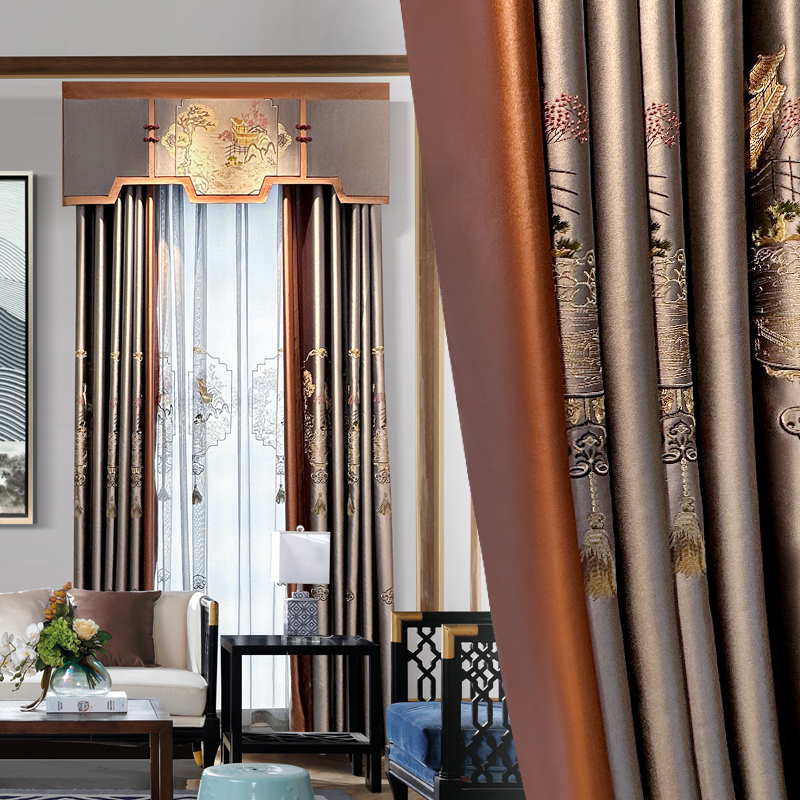 窗帘卧室客厅飘窗纱帘窗纱定制定做挂钩高端现代中式刺绣高档大气