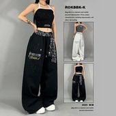 ROKBBK K布韩街舞潮牌水钻字母hiphop小众设计感休闲裤 女爵士舞