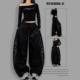 ROKBBK－K 街头 女宽松爆闪长裤 布韩美式 嘻哈风黑色烫钻阔腿裤