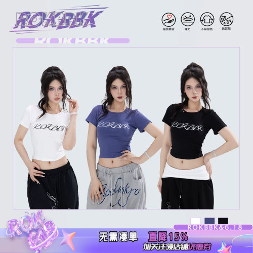 ROKBBK女短袖字母印花短款T恤