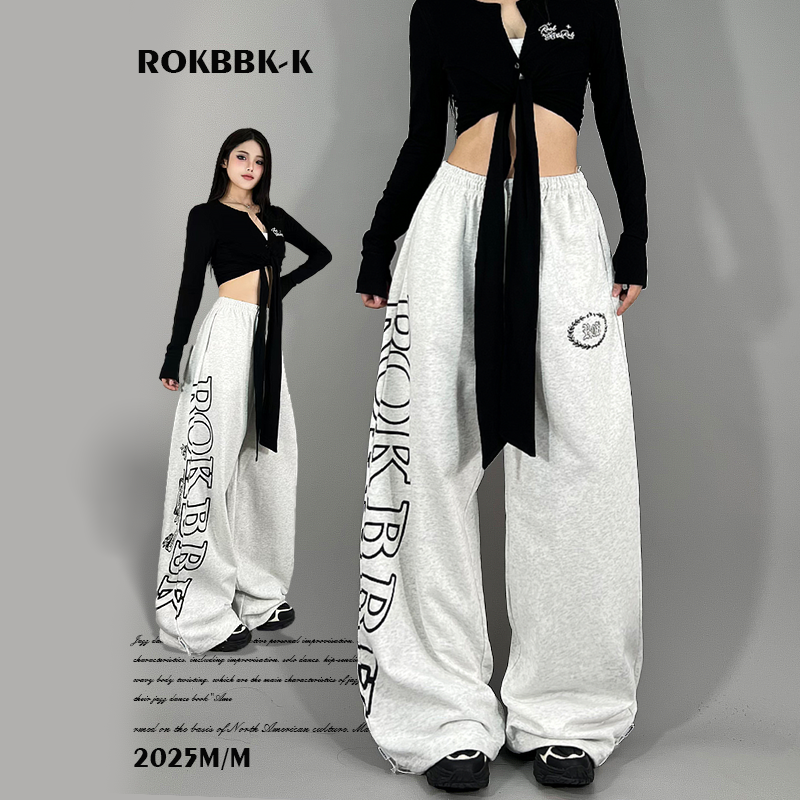 ROKBBK-K布韩街舞潮牌2025新款字母印花设计休闲裤女爵士舞