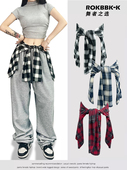 ROKBBK－K 布韩街舞潮牌街头跳舞jazz格子系腰外搭女爵士运动开衫