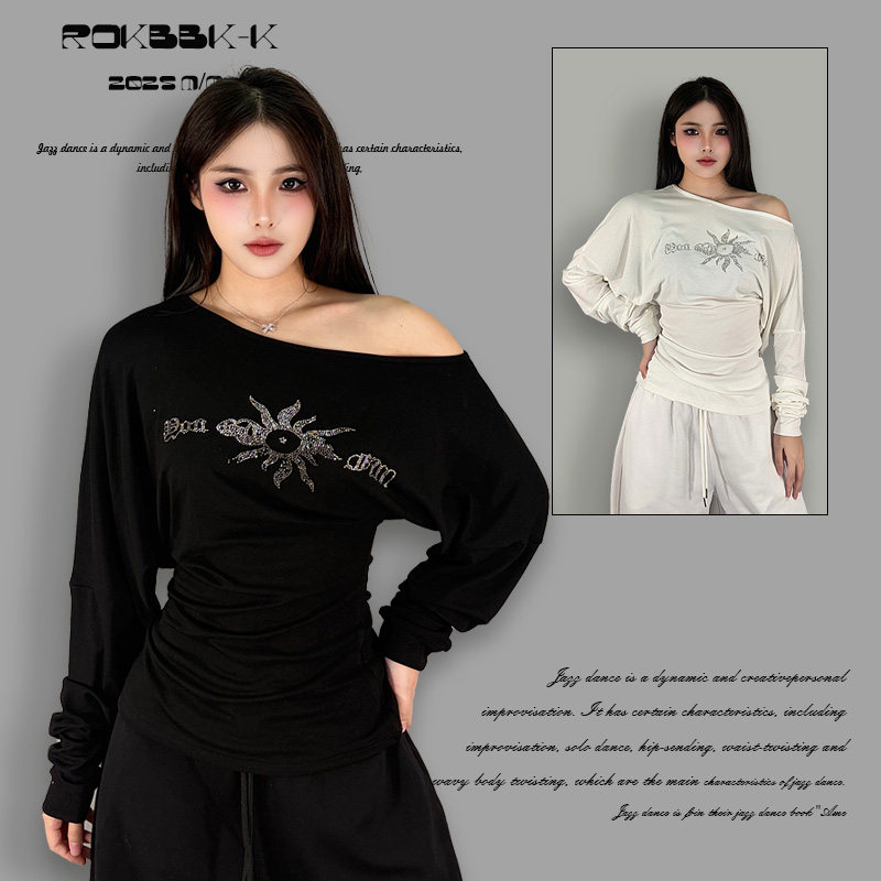 ROKBBK－K/布韩休闲慵懒风露肩长袖T恤女辣妹风字母印花百搭上衣,女装/女士精品,T恤,淘宝优惠券,粉丝福利购,淘宝优惠卷