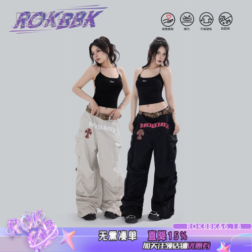 美式工装多口袋字母印花女休闲裤