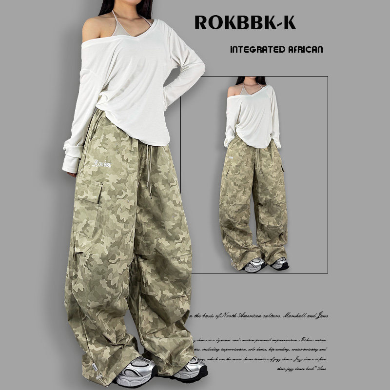 ROKBBK－K/布韩美式迷彩风工装裤女宽松阔腿裤高腰休闲裤街头风,女装/女士精品,休闲裤,淘宝优惠券,粉丝福利购,淘宝优惠卷