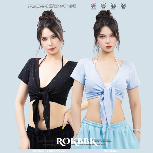 ROKBBK-K闪钻露脐短袖T恤性感