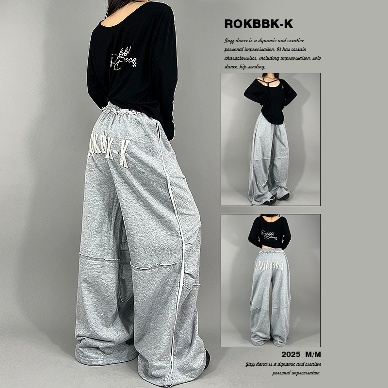 ROKBBK-K布韩街舞潮牌2025新款简约百搭拼接休闲裤女爵士舞