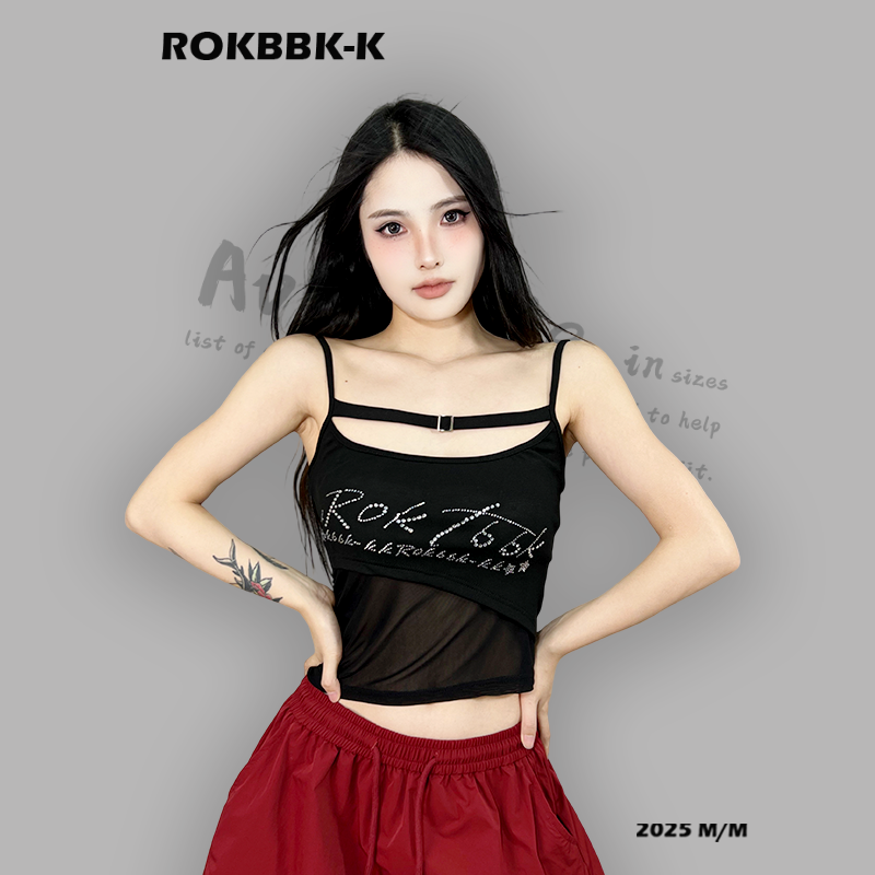 ROKBBK-K/布韩街舞潮牌2025烫钻网纱拼接吊带女修身辣妹休闲,女装/女士精品,背心吊带,淘宝优惠券,粉丝福利购,淘宝优惠卷