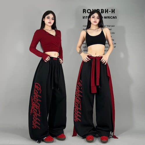 ROKBBK-K布韩街舞潮牌复古字母刺绣辣妹宽松休闲裤女小众设计感