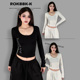 ROKBBK－K 显瘦烫钻字母印花上衣 T恤女修身 布韩美式 辣妹风U领长袖
