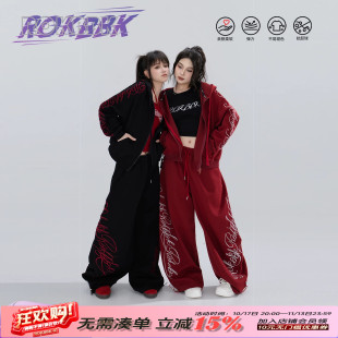 ROKBBK－K/布韩ROKBBK街舞哥特印花阔腿裤女宽松运动裤百搭休闲裤