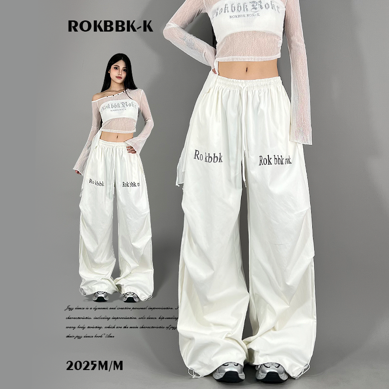 ROKBBK-K布韩街舞潮牌白色宽松垂坠感百搭休闲长裤女爵士舞