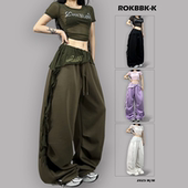 ROKBBK K布韩街舞潮牌2025运动裤 女刺绣蕾丝宽松休闲嘻哈爵士舞