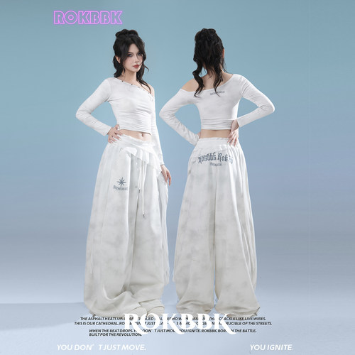 ROKBBK慵懒宽松抽绳阔腿卫裤女