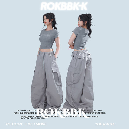 韩美式工装宽松多口袋阔腿裤女