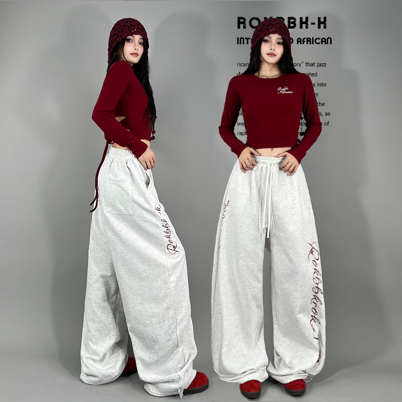 ROKBBK-K布韩韩街舞潮牌秋冬字母印花hiphop辣妹休闲裤女爵士舞