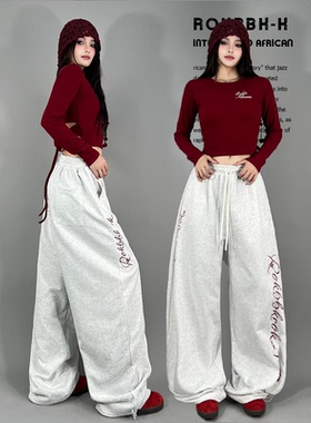 ROKBBK-K布韩韩街舞潮牌秋冬字母印花hiphop辣妹休闲裤女爵士舞