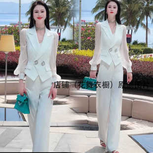 御姐炸街西装套装女春夏款时尚气质高级感白色职业西服两件套洋气