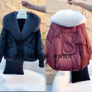 欧货2024冬季新款羽绒棉服女显瘦仿狐狸毛大毛领加厚百搭短款棉衣