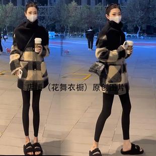 韩系复古格子毛呢外套女装冬季2025新款高级感v领中长款呢子大衣