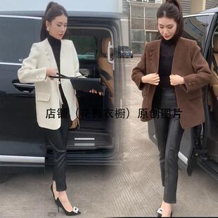 新中式年轻款女国风2024秋冬新款黑色双面呢V领小个子呢子大衣