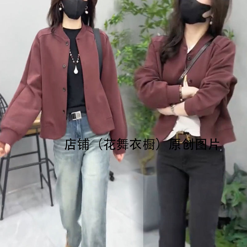 2025年时尚美式复古红色短款显瘦个性外套女款春秋季休闲工装夹克