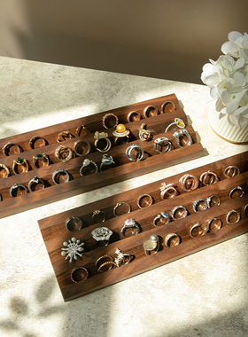 创意原创胡桃木戒指托饰品展示架大容量灰色戒指架底座摄影道具