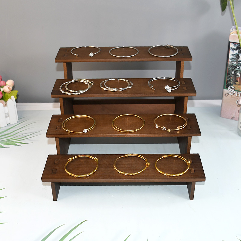 复古加宽手镯摆摊架实木手串收纳道具手办公仔陈列道具饰品展示架