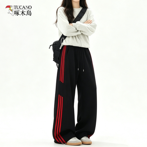 啄木鸟三条杠运动卫裤女秋冬加绒