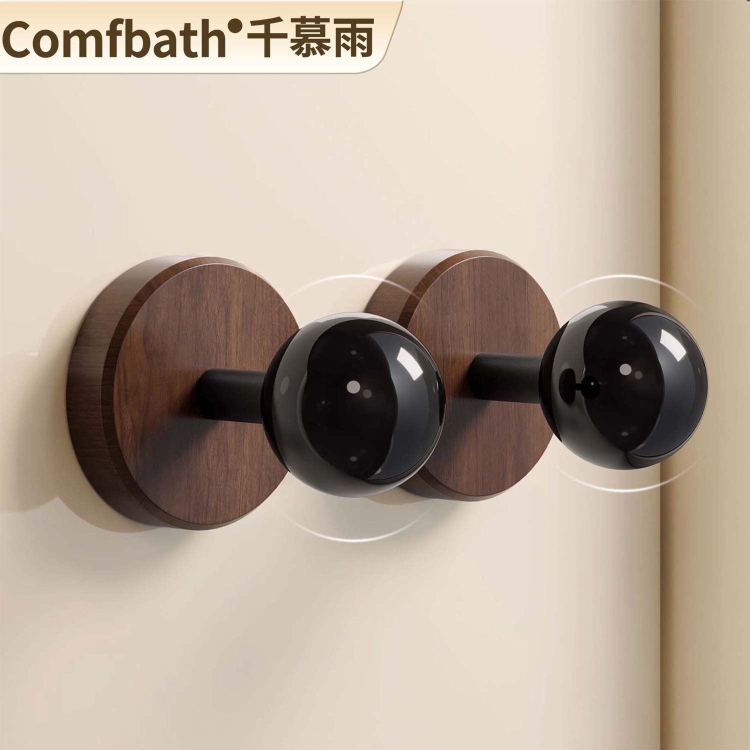 千慕雨胡桃木色实木门后挂钩免打孔强力承重粘胶壁挂衣服帽子粘钩