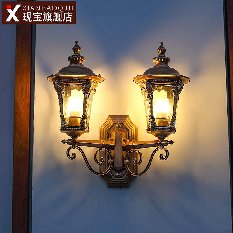 欧式壁灯户外双头大门口阳台庭院围墙灯室外别墅复古led走廊防水